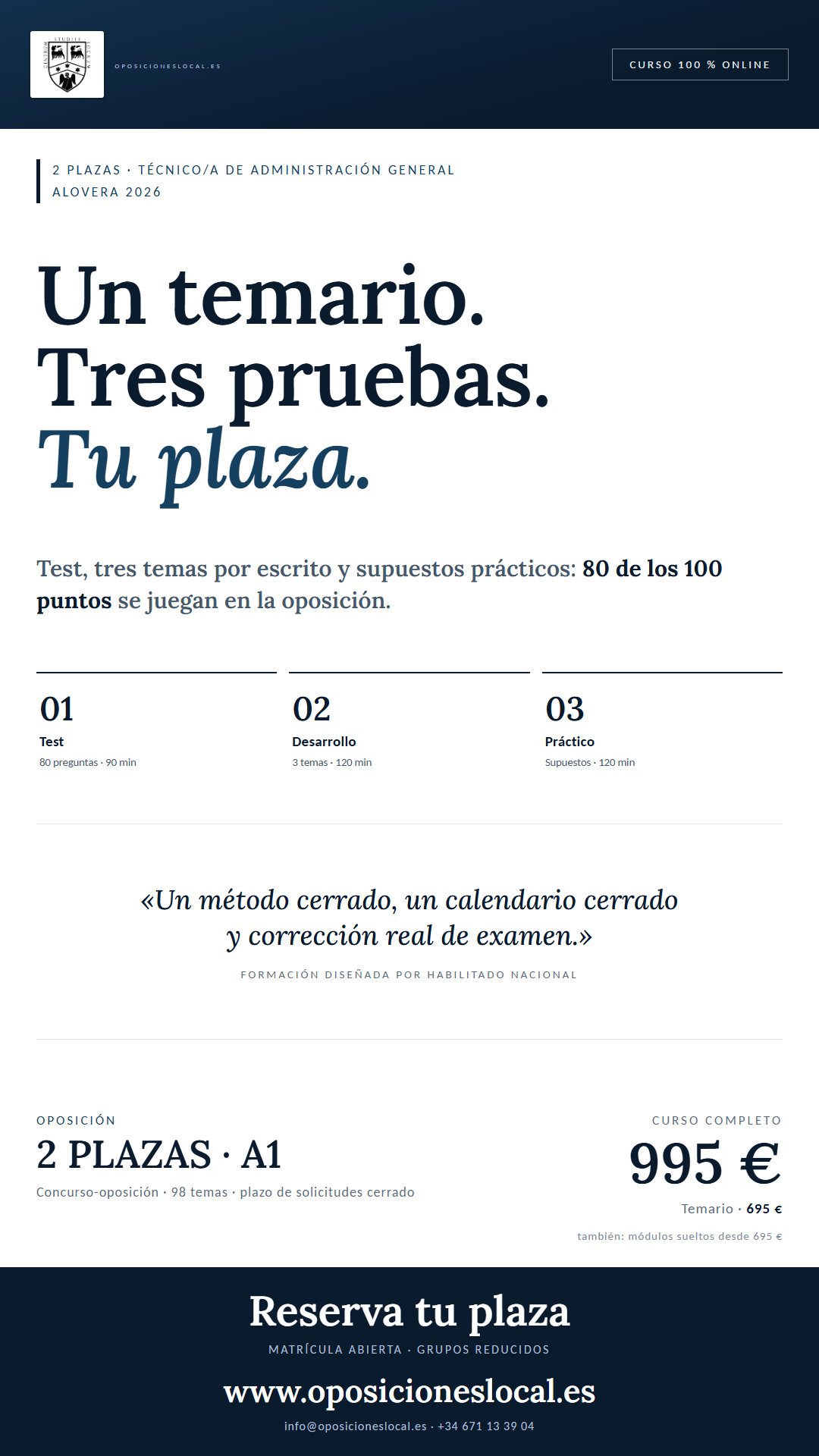 Curso Técnico/a de Administración General · Ayuntamiento de Alovera 2026 · cartel vertical