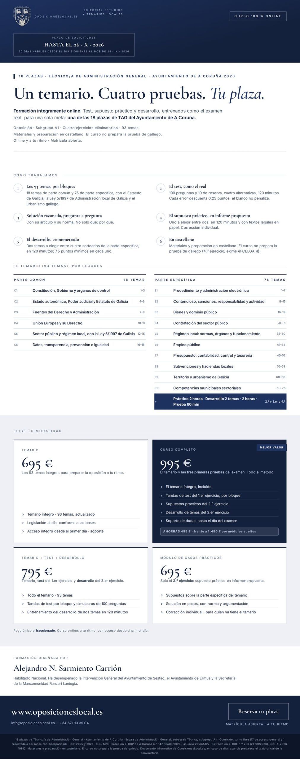Curso online oposiciones Técnico/a de Administración General Ayuntamiento de A Coruña 2026