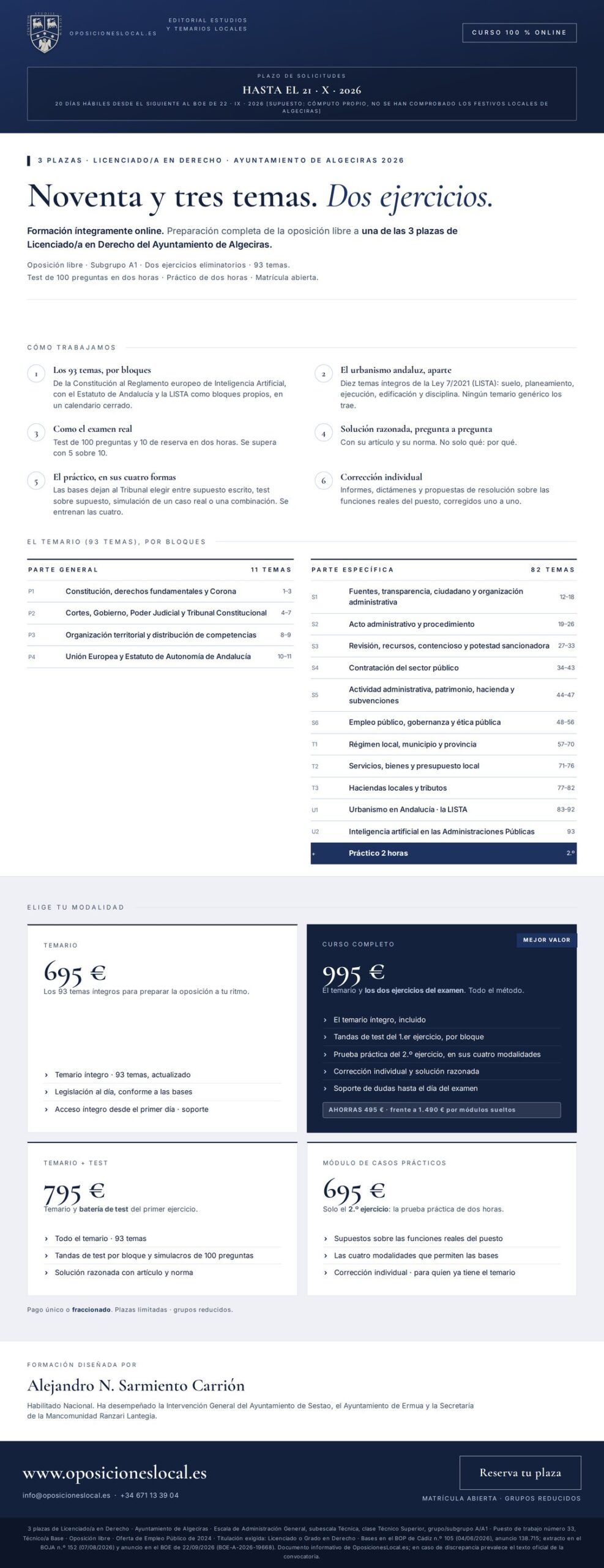 Curso online oposiciones Licenciado/a en Derecho Ayuntamiento de Algeciras 2026