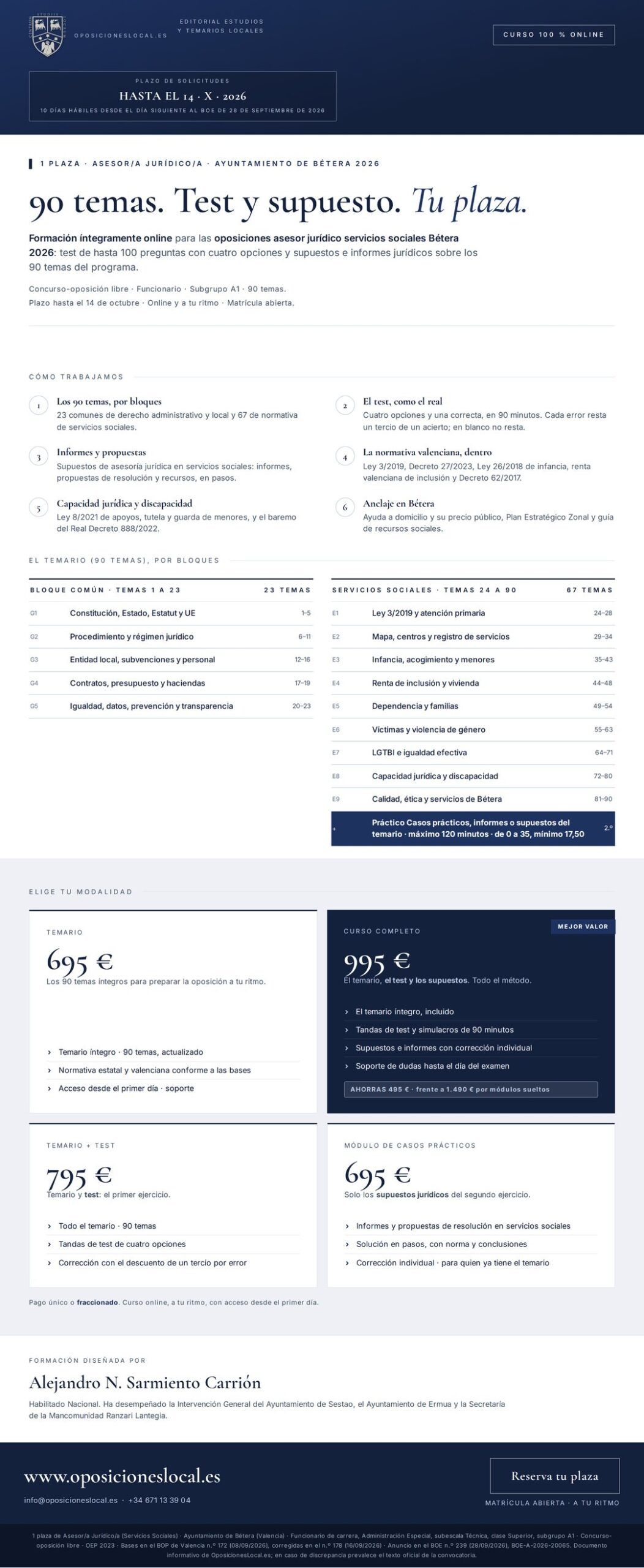 Curso online oposiciones Asesor/a Jurídico/a Ayuntamiento de Bétera 2026