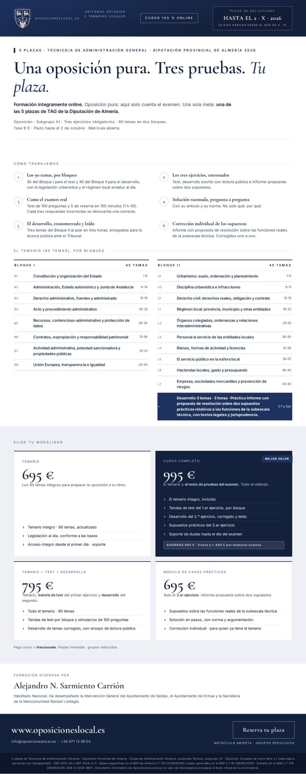 Curso online oposiciones Técnico/a de Administración General Diputación Provincial de Almería 2026