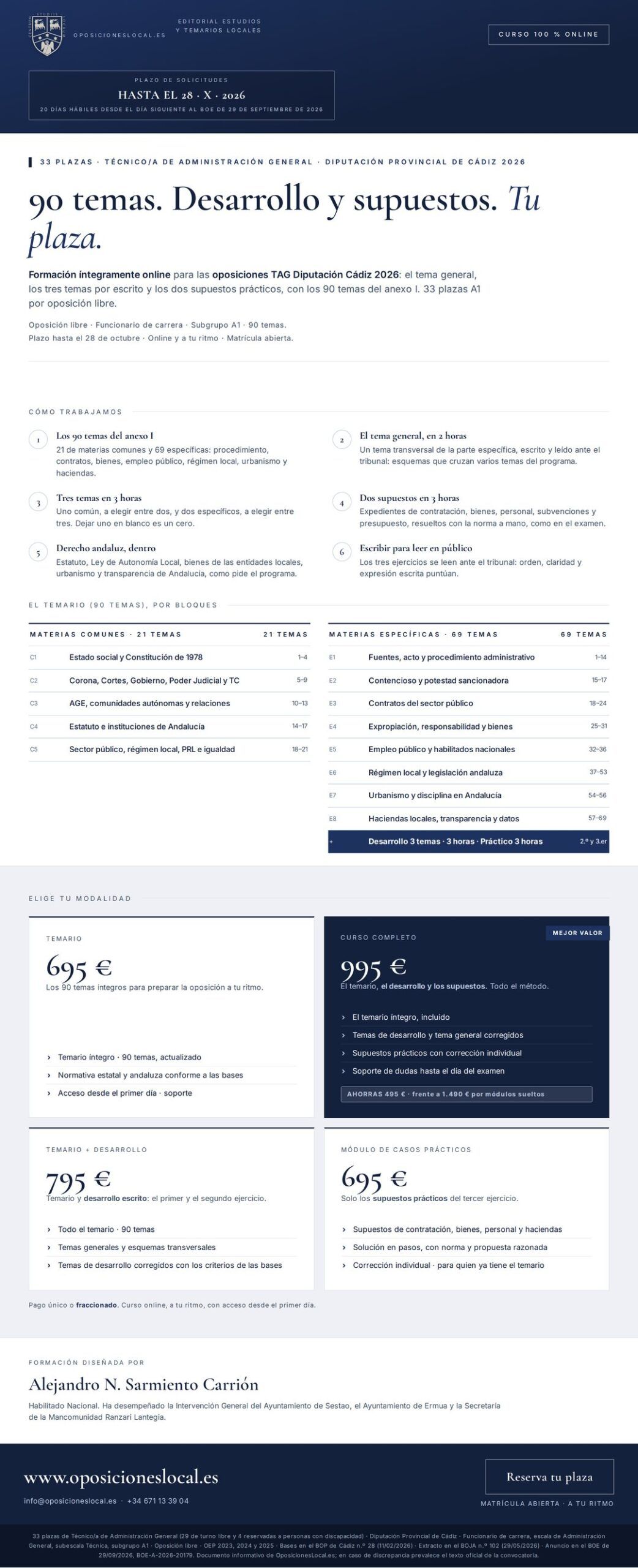 Curso online oposiciones Técnico/a de Administración General Diputación Provincial de Cádiz 2026