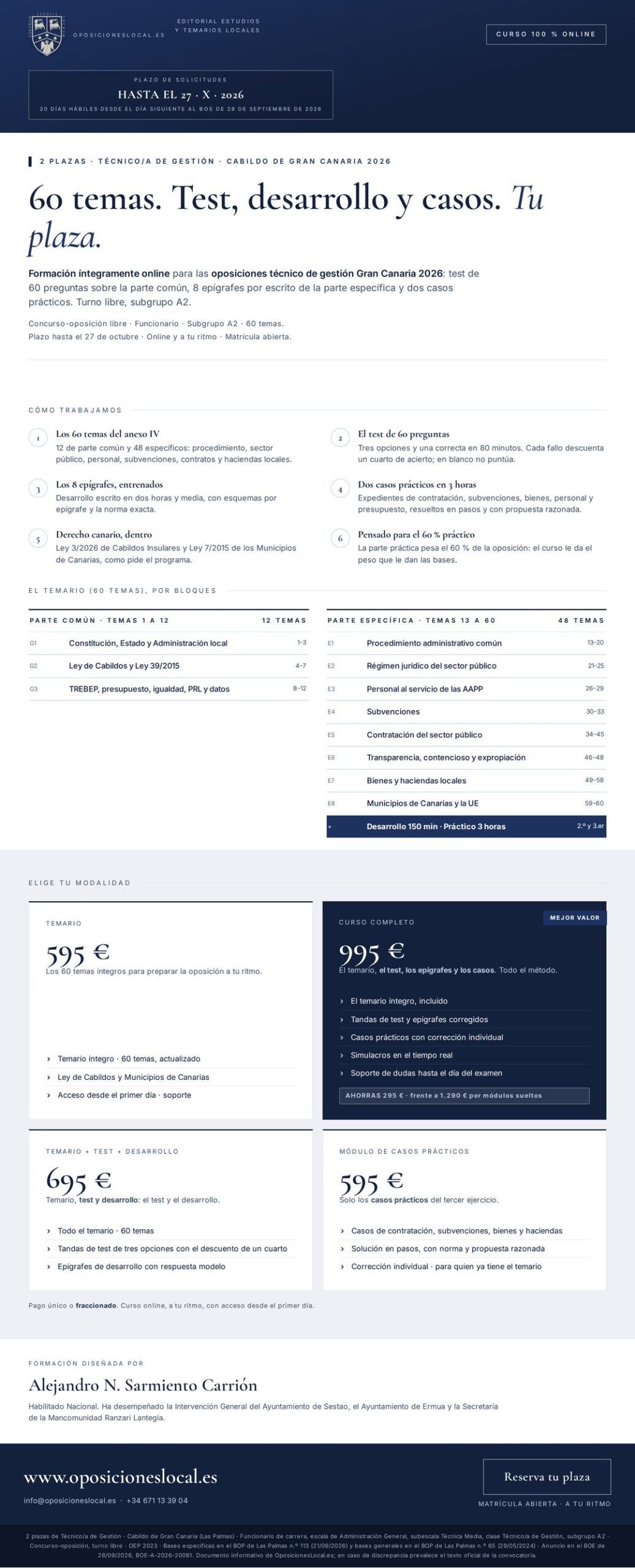 Curso online oposiciones Técnico/a de Gestión Cabildo de Gran Canaria 2026