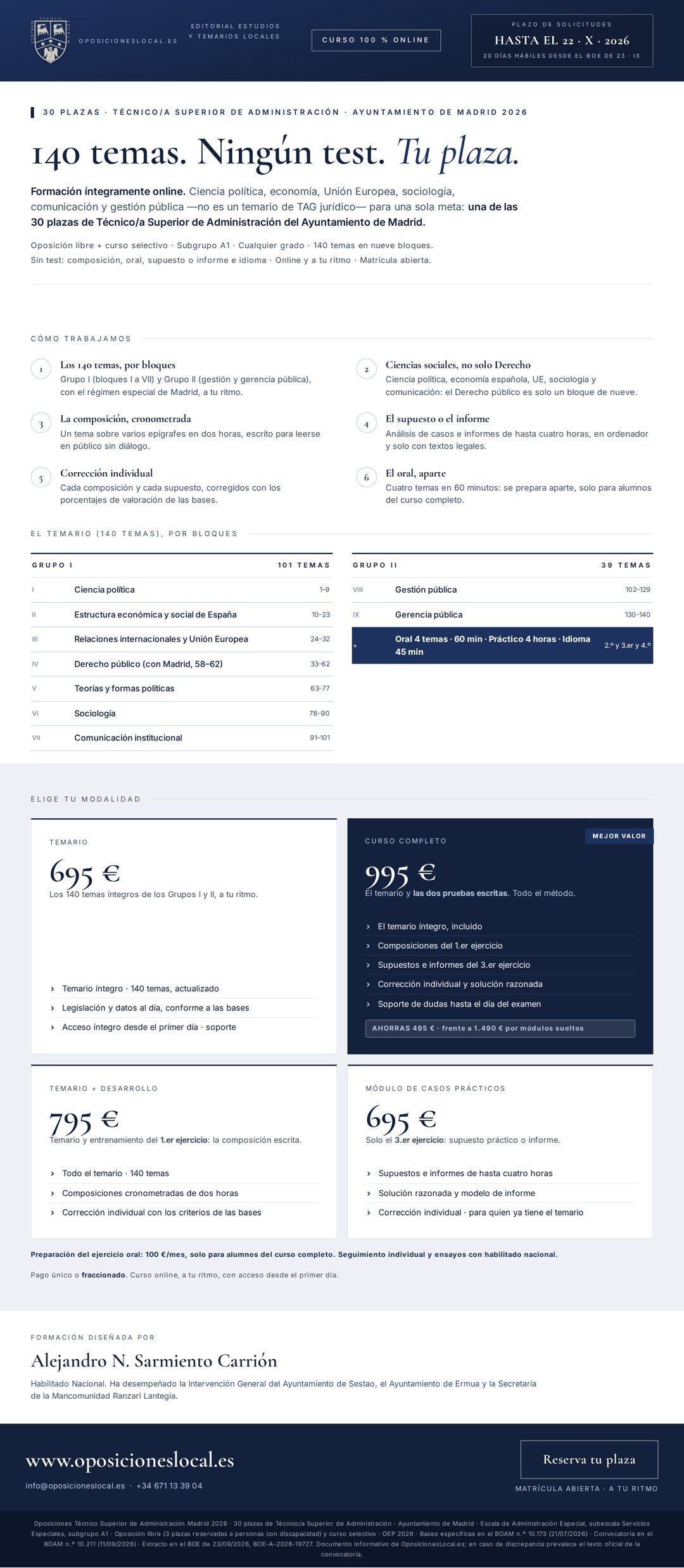 Curso online oposiciones Técnico/a Superior de Administración Ayuntamiento de Madrid 2026