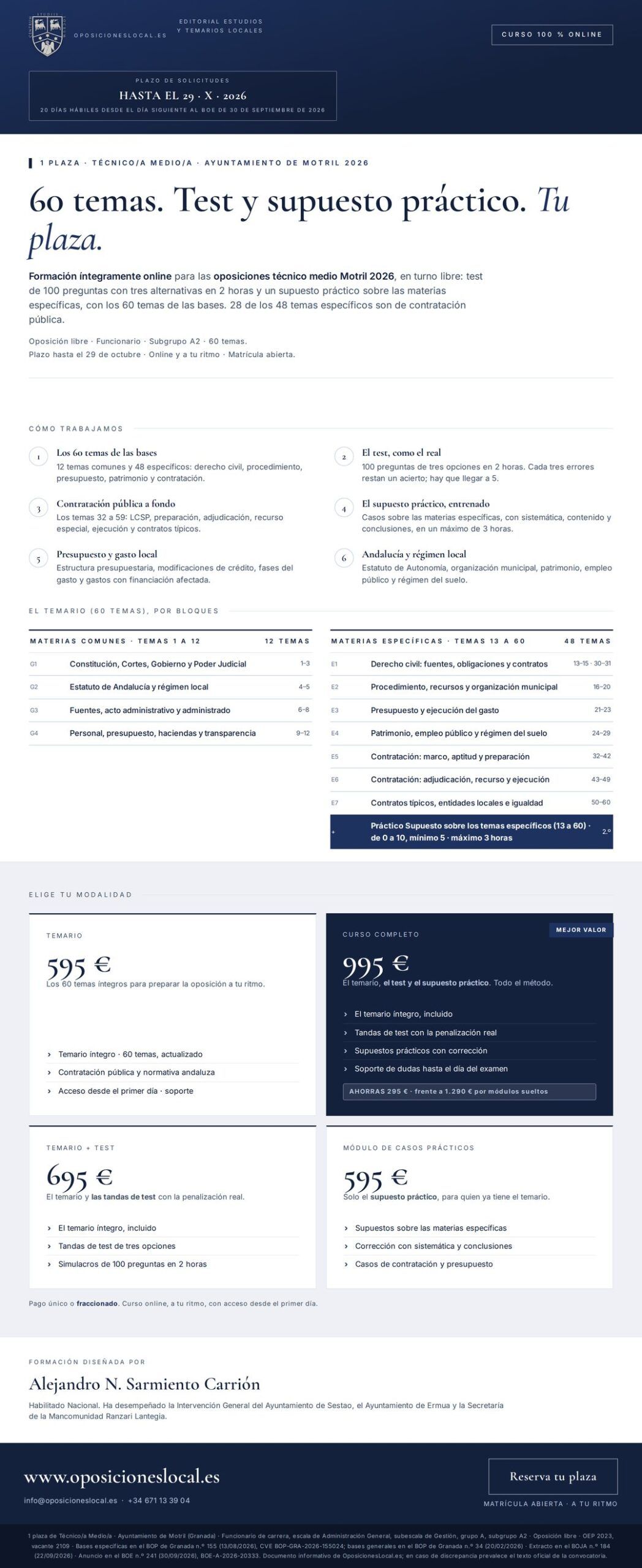 Curso online oposiciones Técnico/a Medio/a Ayuntamiento de Motril 2026