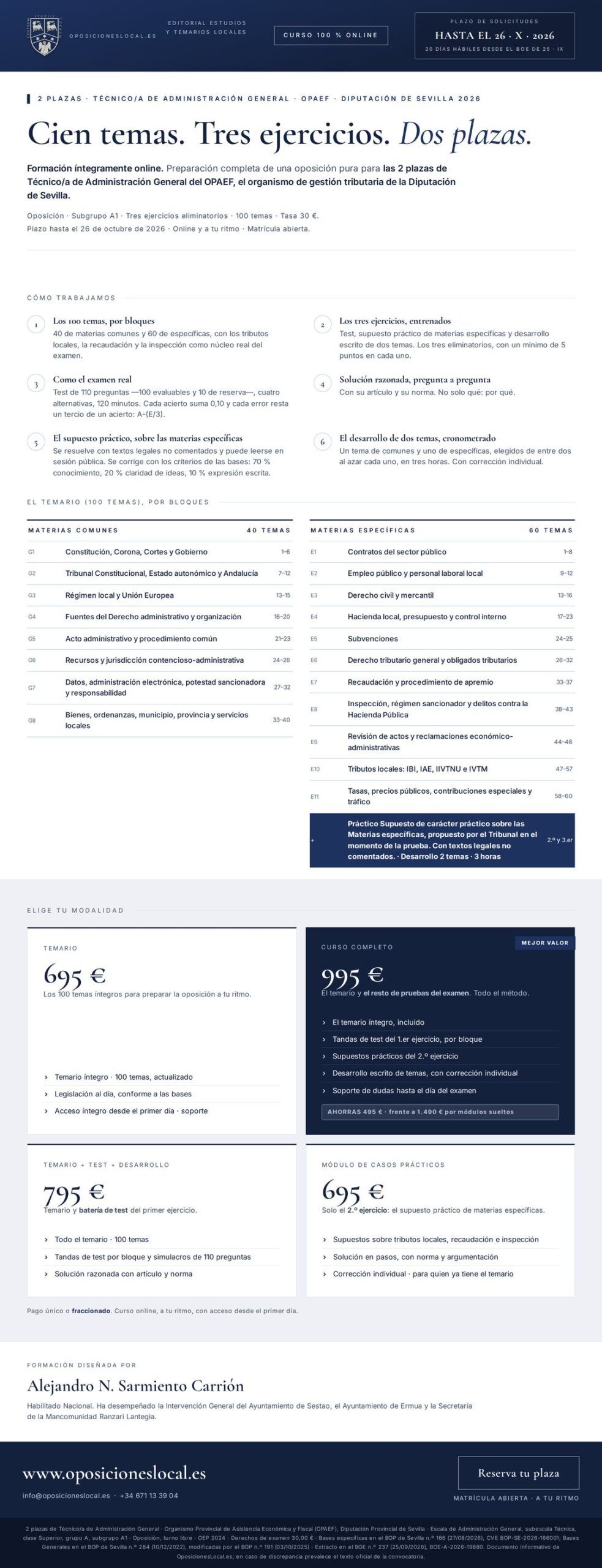 Curso online oposiciones Técnico/a de Administración General OPAEF · Diputación de Sevilla 2026