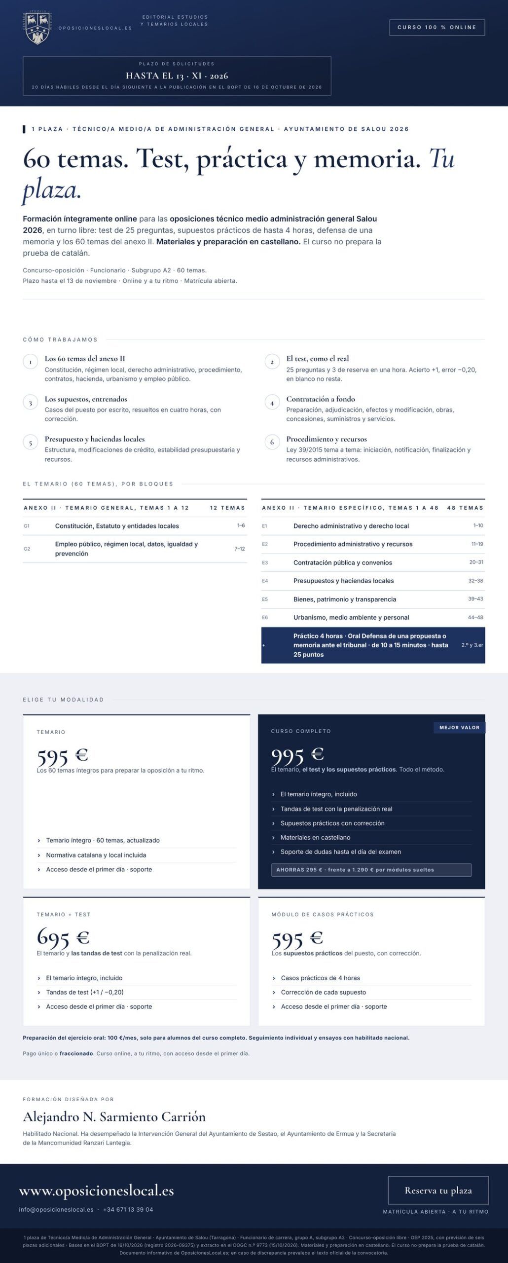 Curso online oposiciones Técnico/a Medio/a de Administración General Ayuntamiento de Salou 2026