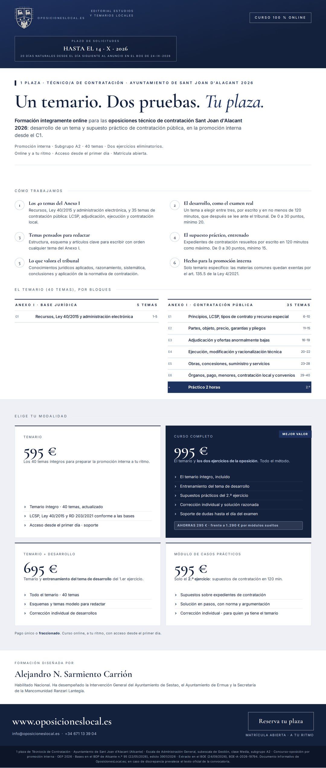 Curso online oposiciones Técnico/a de Contratación Ayuntamiento de Sant Joan d'Alacant 2026