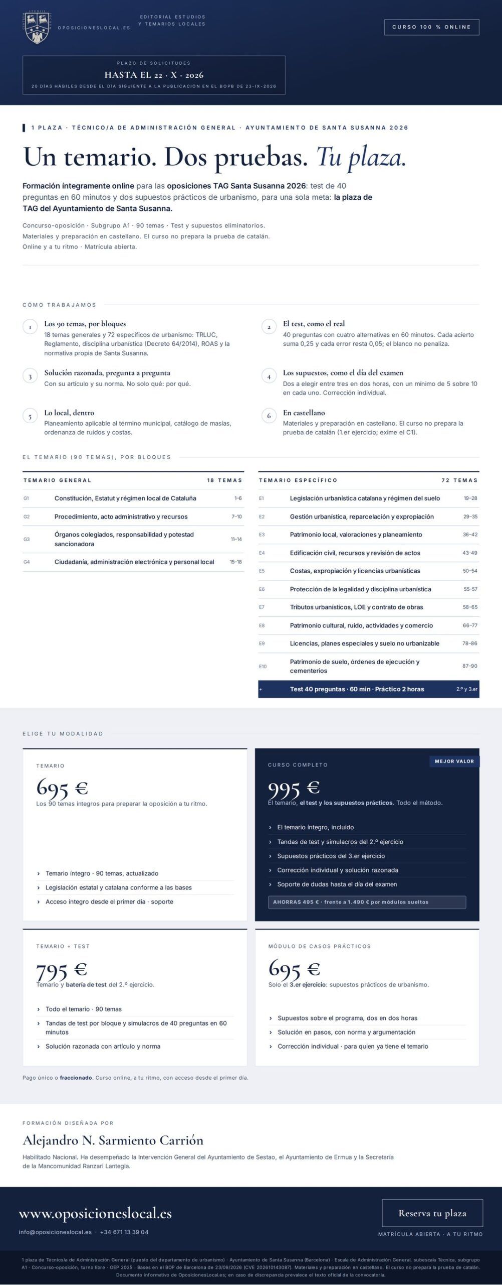 Curso online oposiciones Técnico/a de Administración General Ayuntamiento de Santa Susanna 2026