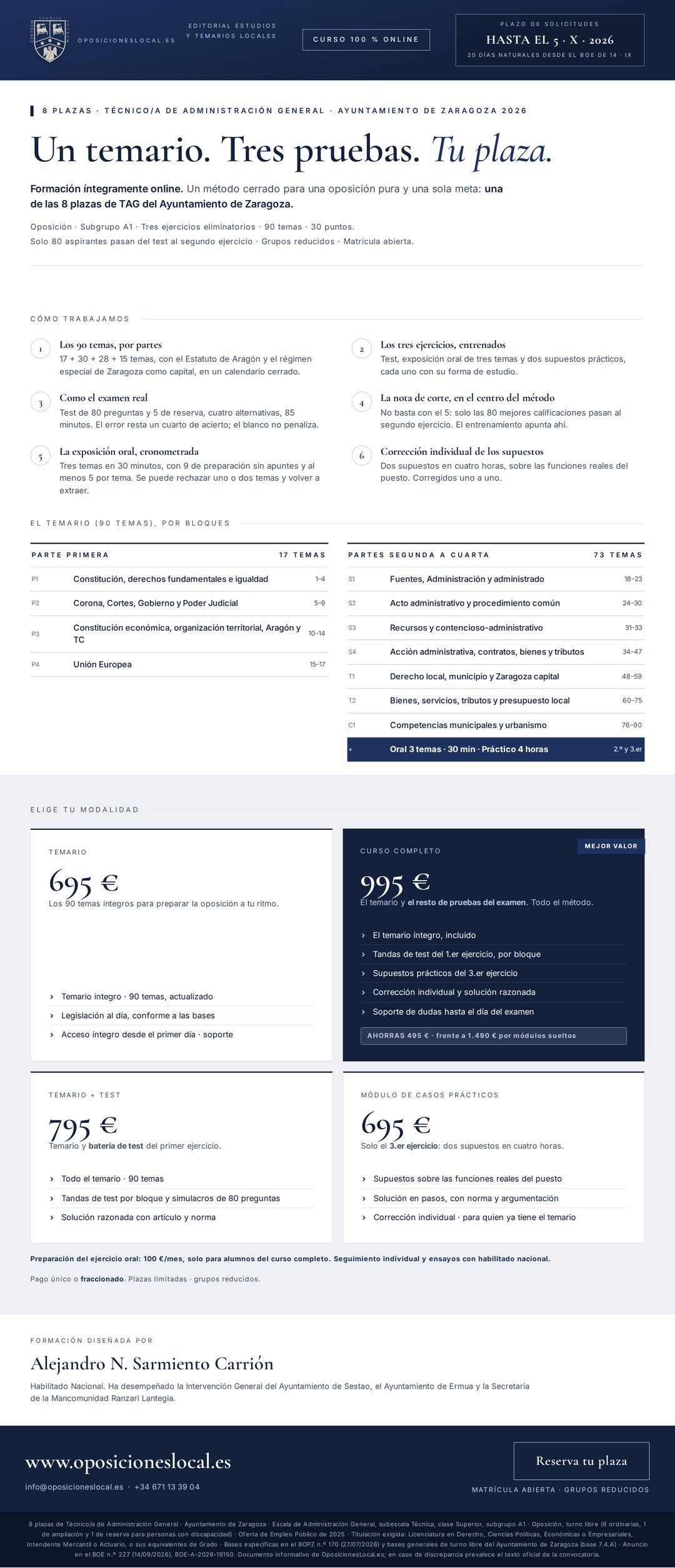 Curso online oposiciones Técnico/a de Administración General Ayuntamiento de Zaragoza 2026
