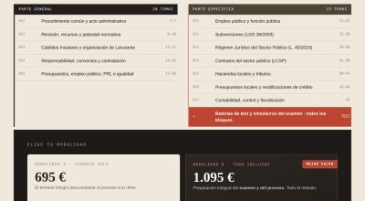 Folleto informativo de Curso Oposiciones TAG Cabildo de Lanzarote 2026 (Online)
