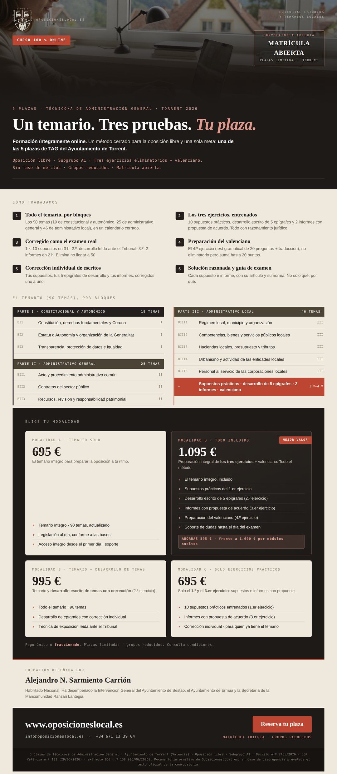 Folleto informativo de Curso Oposiciones TAG Ayuntamiento de Torrent (5 plazas) - Online