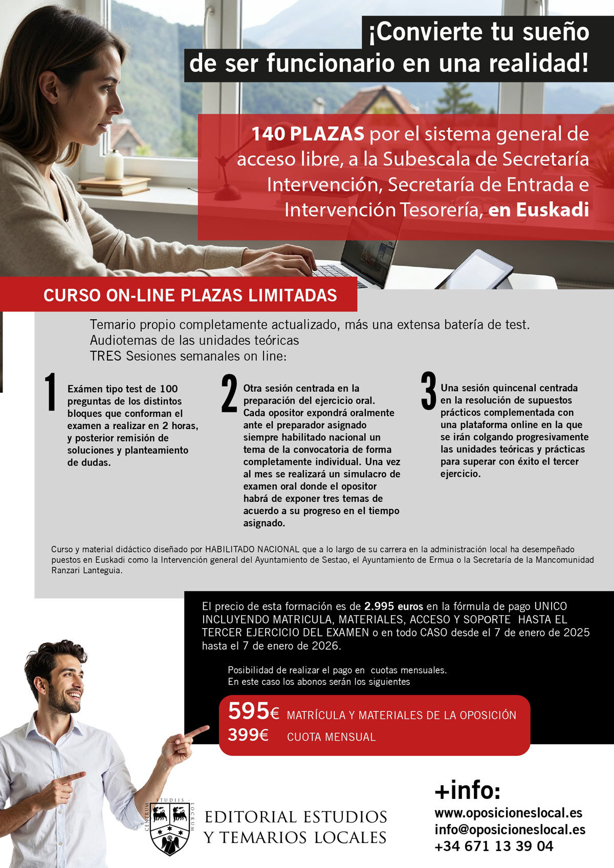 Matrícula del curso INTENSIVO de preparación de las oposiciones de EUSKADI (pago mensual)