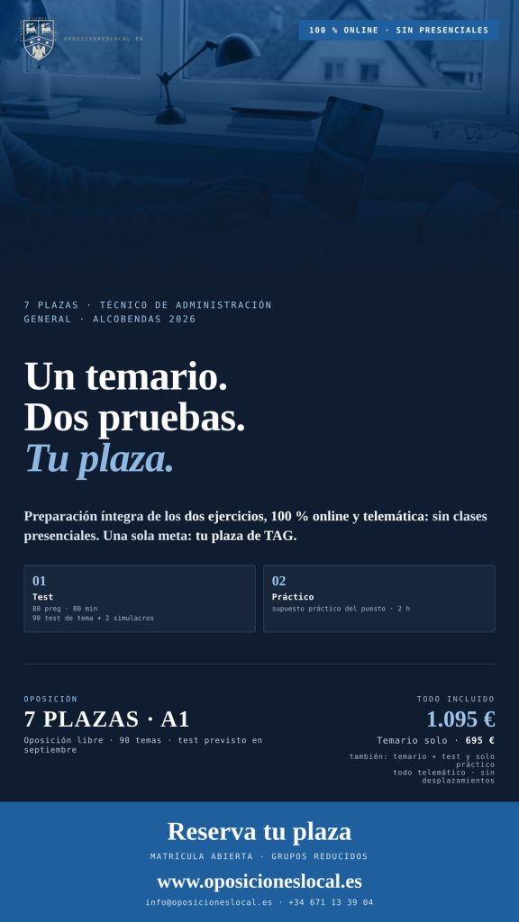 Cartel del curso de oposición TAG Alcobendas 2026: 7 plazas de Técnico de Administración General