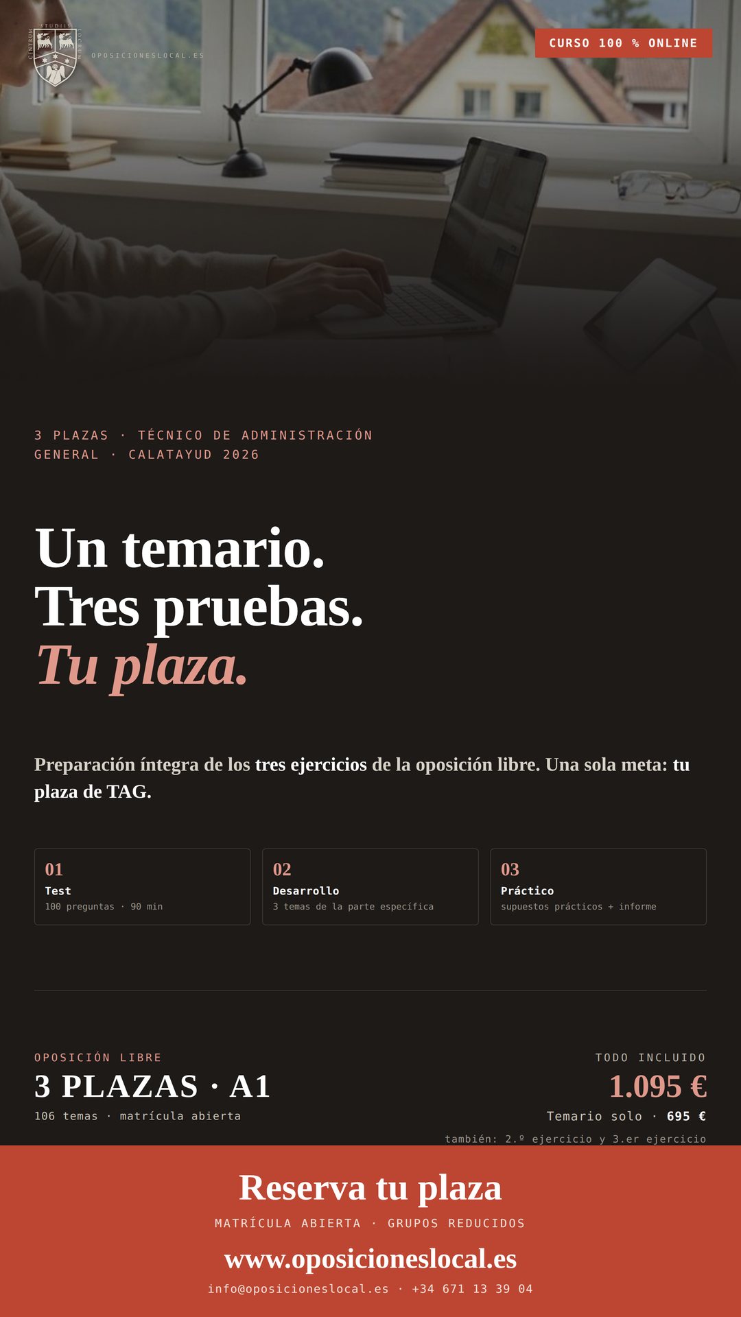Cartel de Curso Oposiciones TAG Ayuntamiento de Calatayud 2026 (3 plazas · A1)