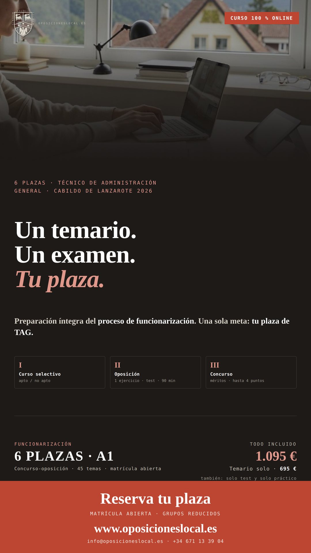 Cartel de Curso Oposiciones TAG Cabildo de Lanzarote 2026 (Online)