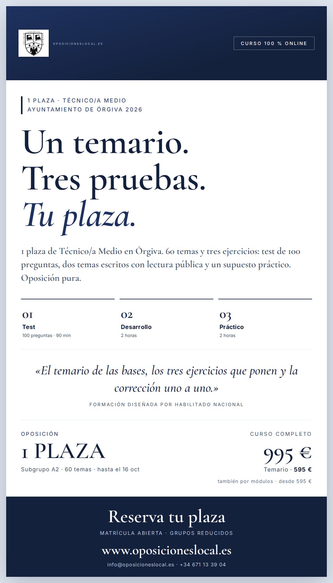 1 plazas de Técnico/a Medio · Ayuntamiento de Órgiva 2026