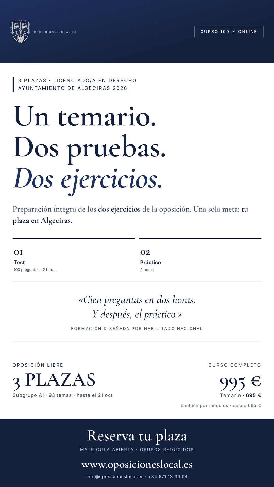 Curso online oposiciones Licenciado/a en Derecho Ayuntamiento de Algeciras 2026
