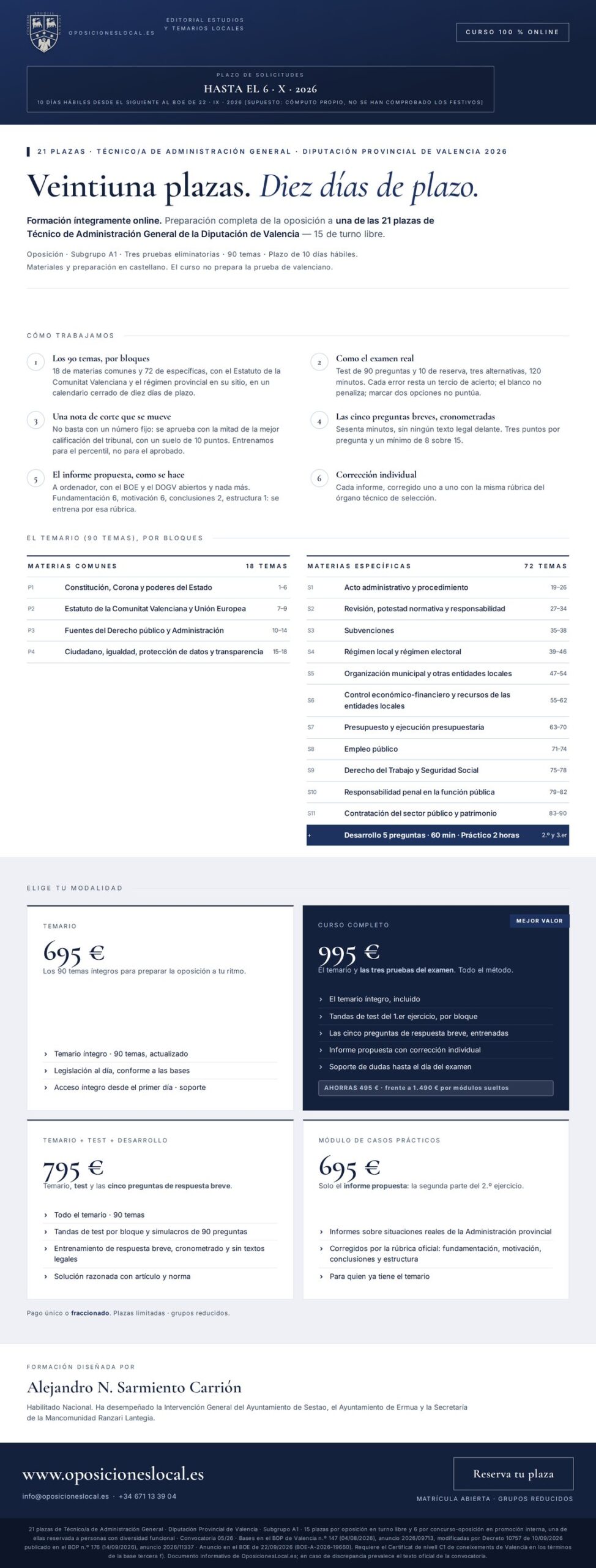 Curso online oposiciones Técnico/a de Administración General Diputación Provincial de Valencia 2026