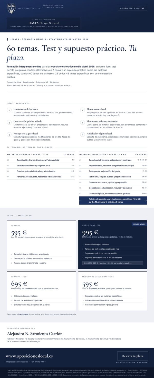 Cartel del curso Técnico/a Medio/a · Ayuntamiento de Motril 2026