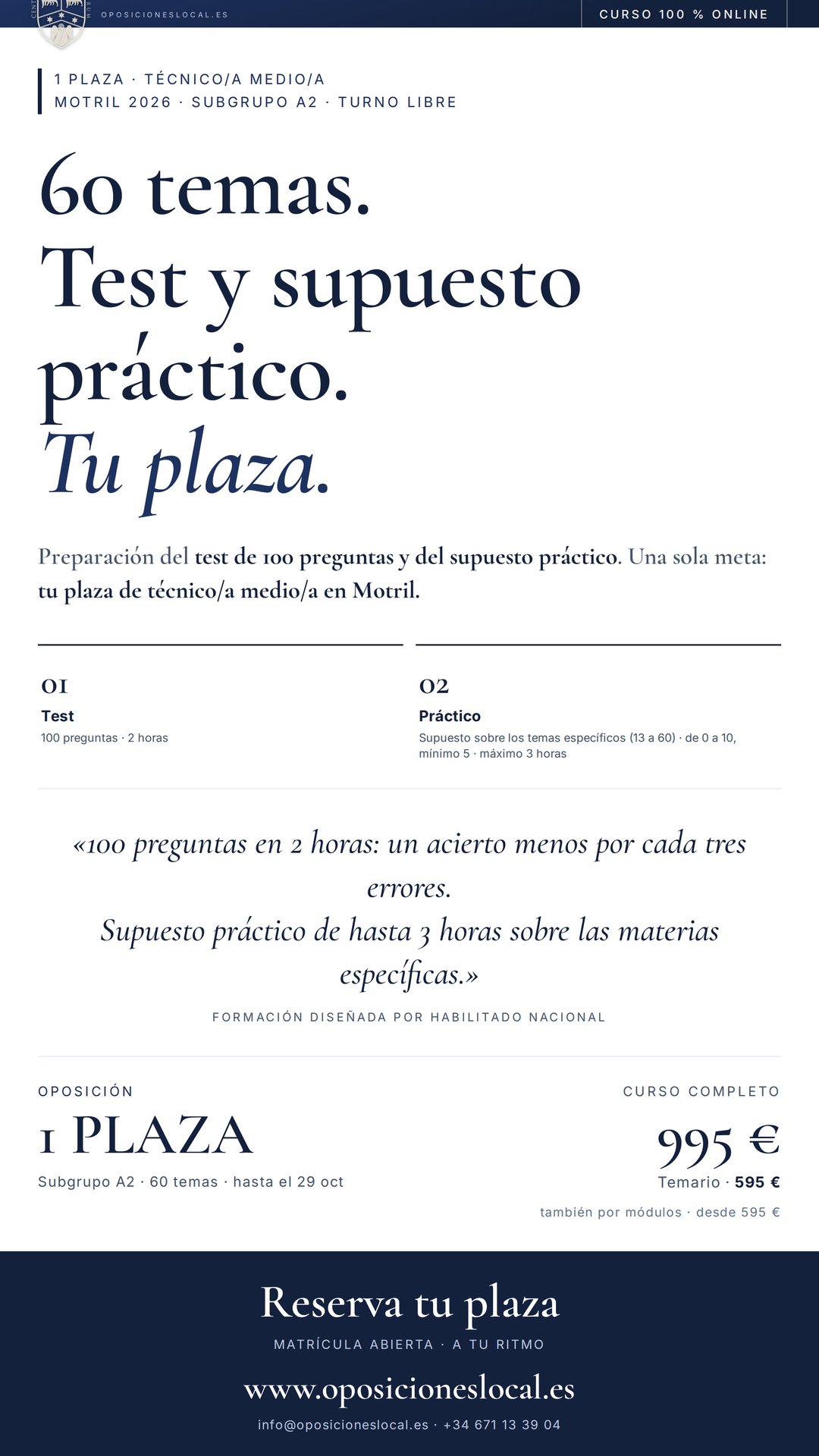Curso online oposiciones Técnico/a Medio/a Ayuntamiento de Motril 2026