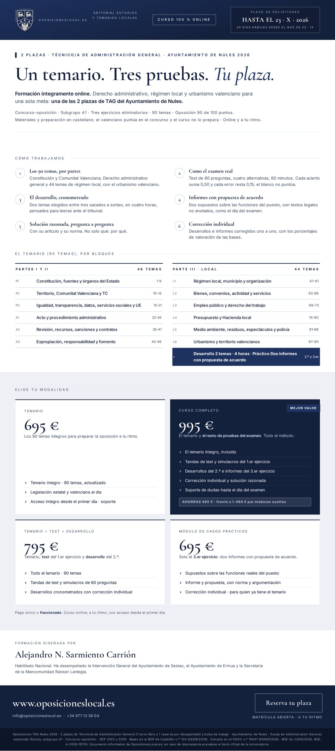 Curso online oposiciones Técnico/a de Administración General Ayuntamiento de Nules 2026