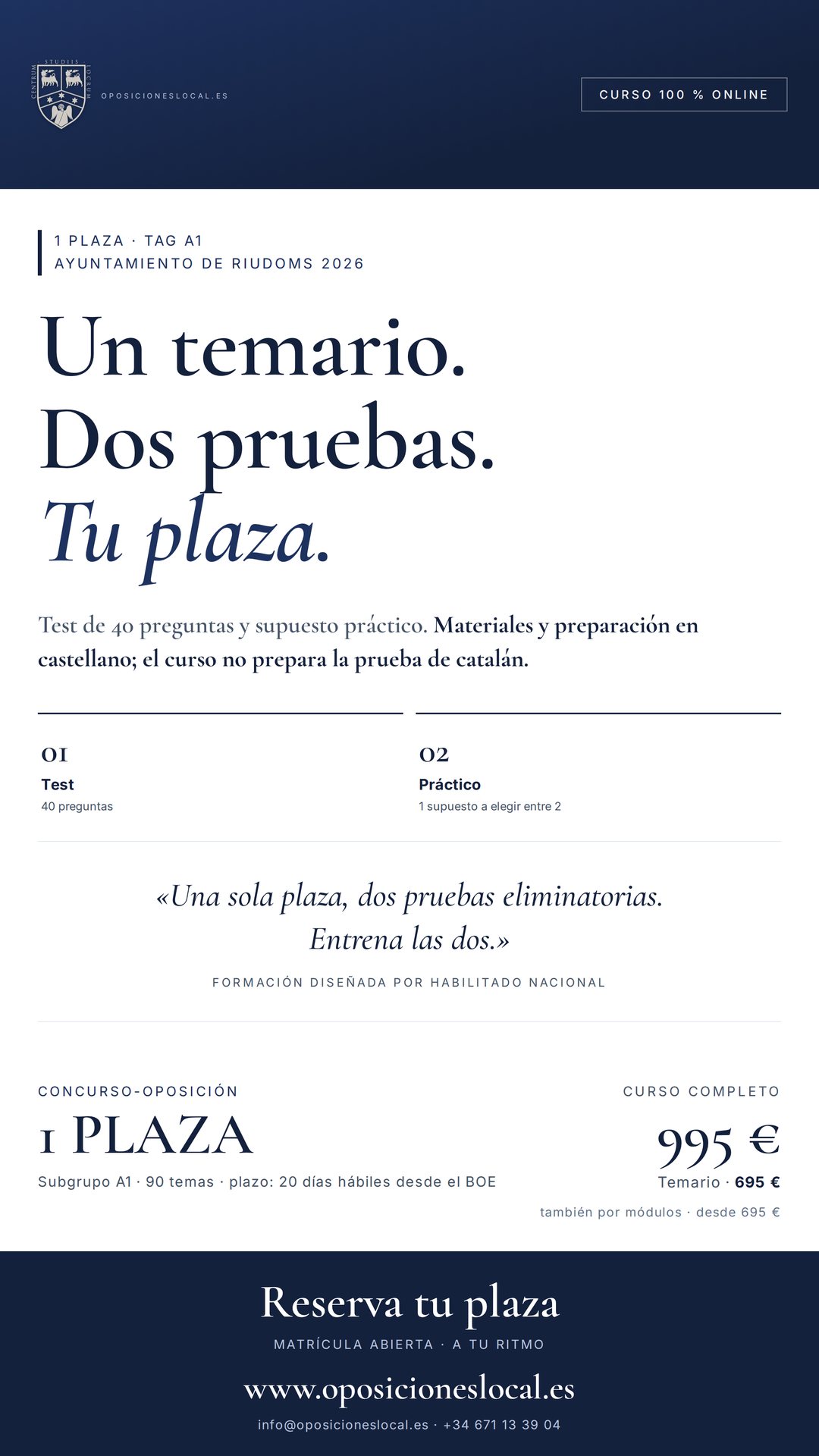 Curso online oposiciones Técnico/a de Administración General Ayuntamiento de Riudoms 2026
