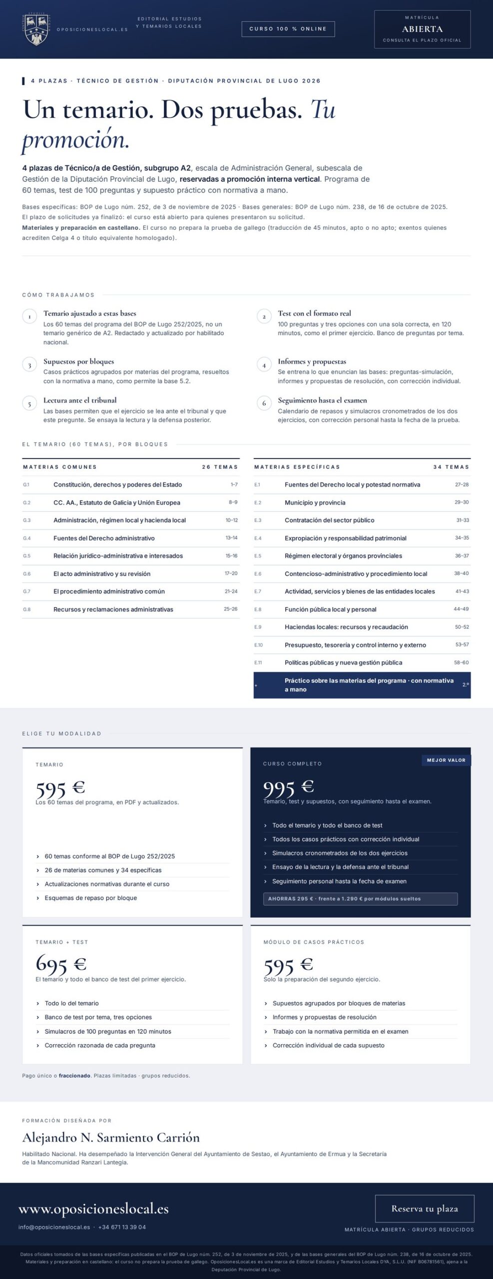 Curso online oposiciones Técnico de Gestión Diputación Provincial de Lugo 2026