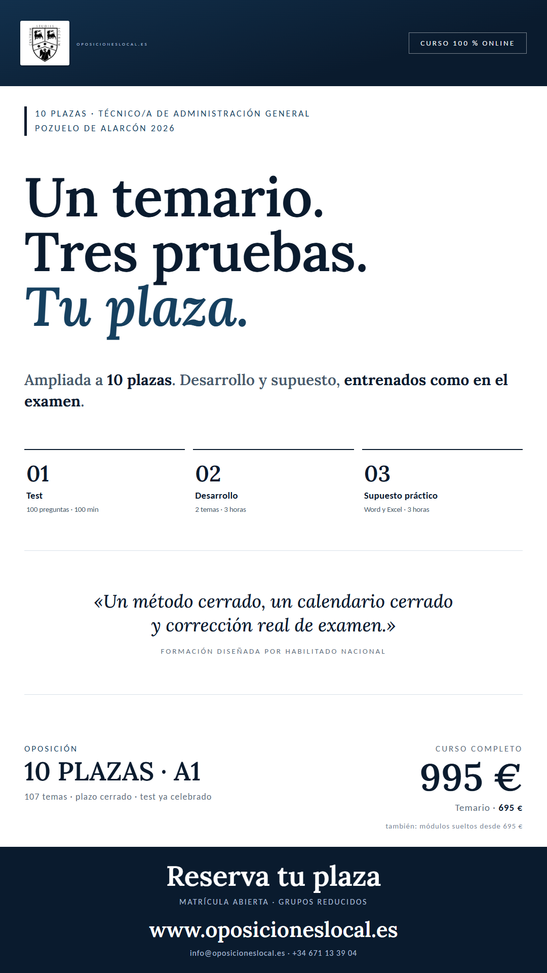 Curso Técnico/a de Administración General · Ayuntamiento de Pozuelo de Alarcón 2026 · cartel vertical