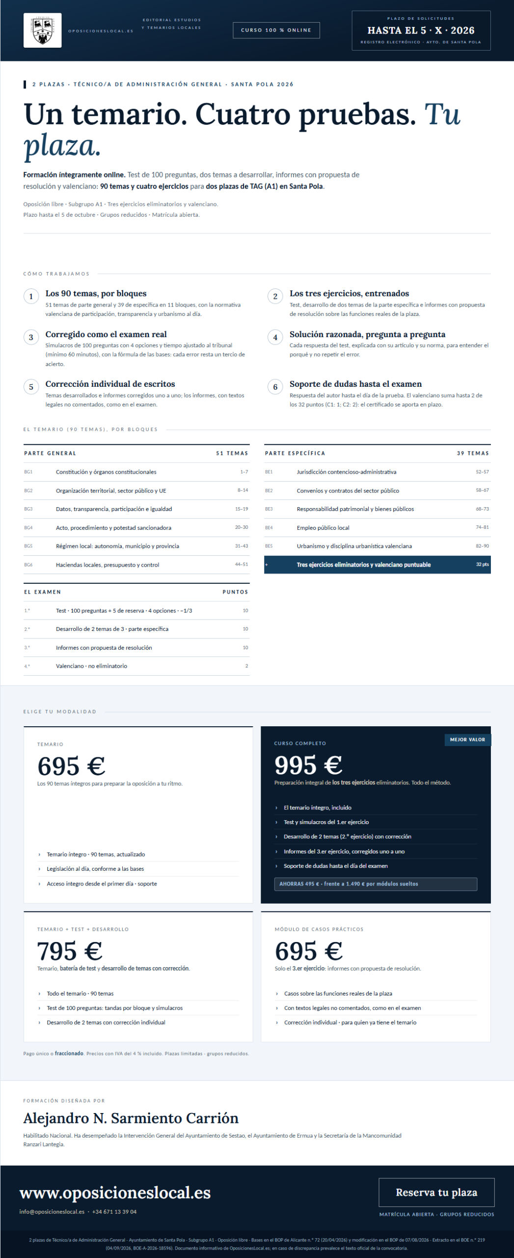 Curso Técnico/a de Administración General · Ayuntamiento de Santa Pola 2026 · folleto completo
