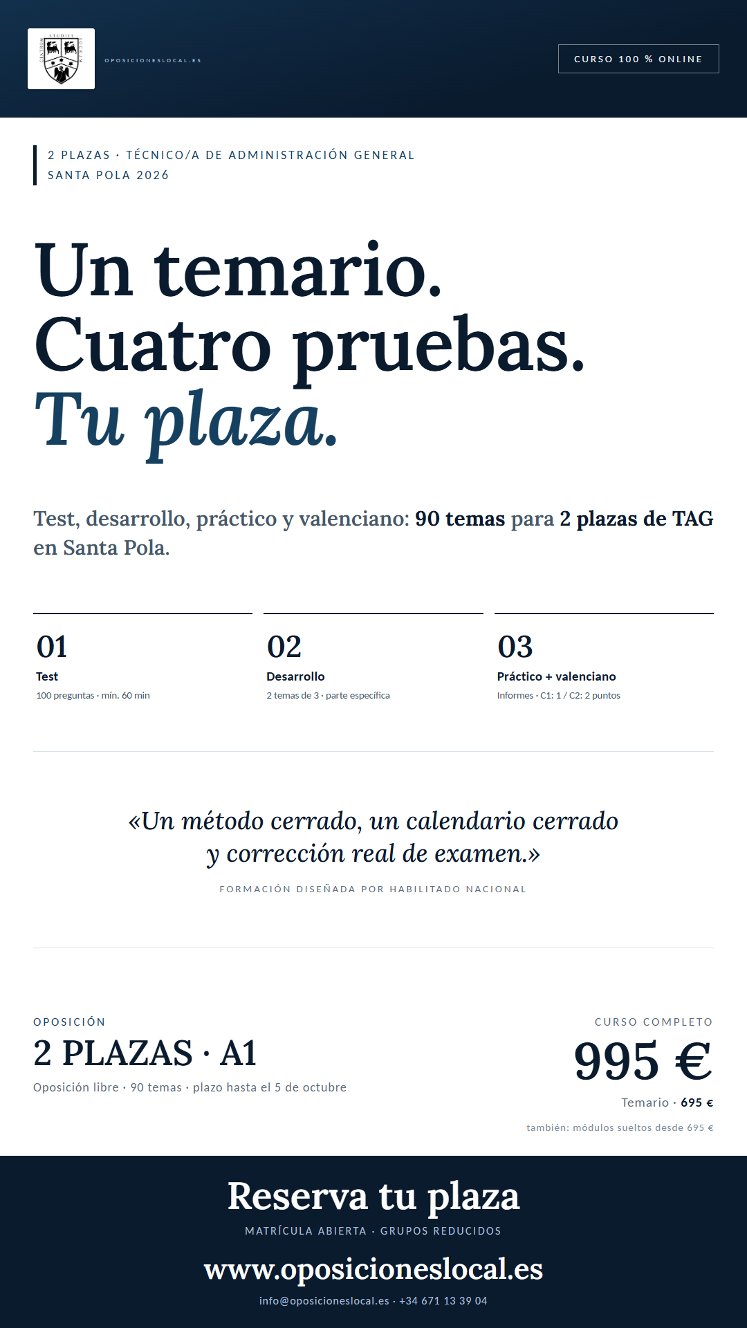 Curso Técnico/a de Administración General · Ayuntamiento de Santa Pola 2026 · cartel vertical