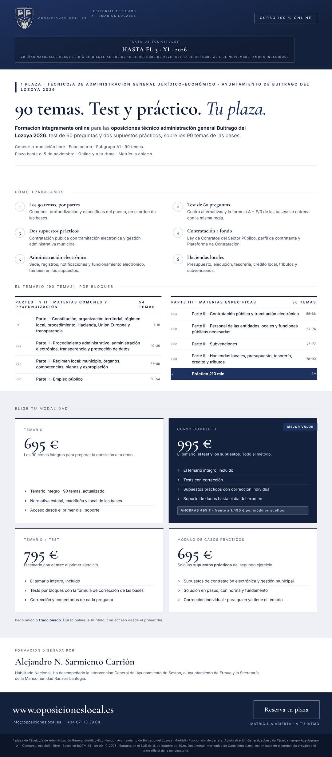 Curso online oposiciones Técnico/a de Administración General Jurídico-Económico Ayuntamiento de Buitrago del Lozoya 2026