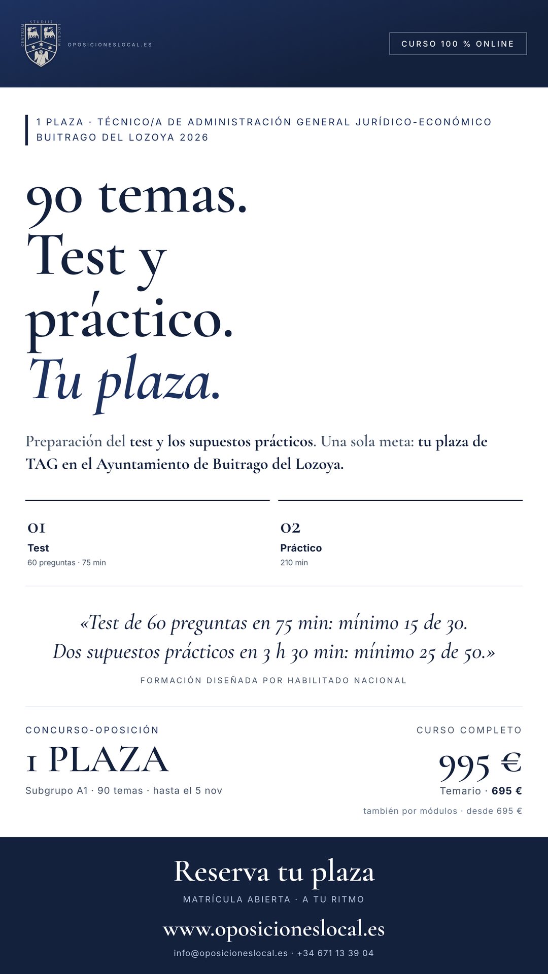 Curso online oposiciones Técnico/a de Administración General Jurídico-Económico Ayuntamiento de Buitrago del Lozoya 2026