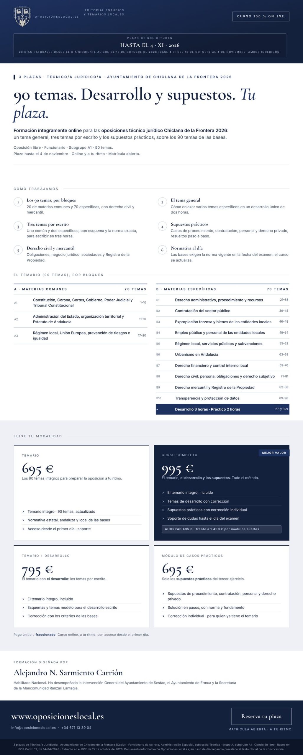 Curso online oposiciones Técnico/a Jurídico/a Ayuntamiento de Chiclana de la Frontera 2026