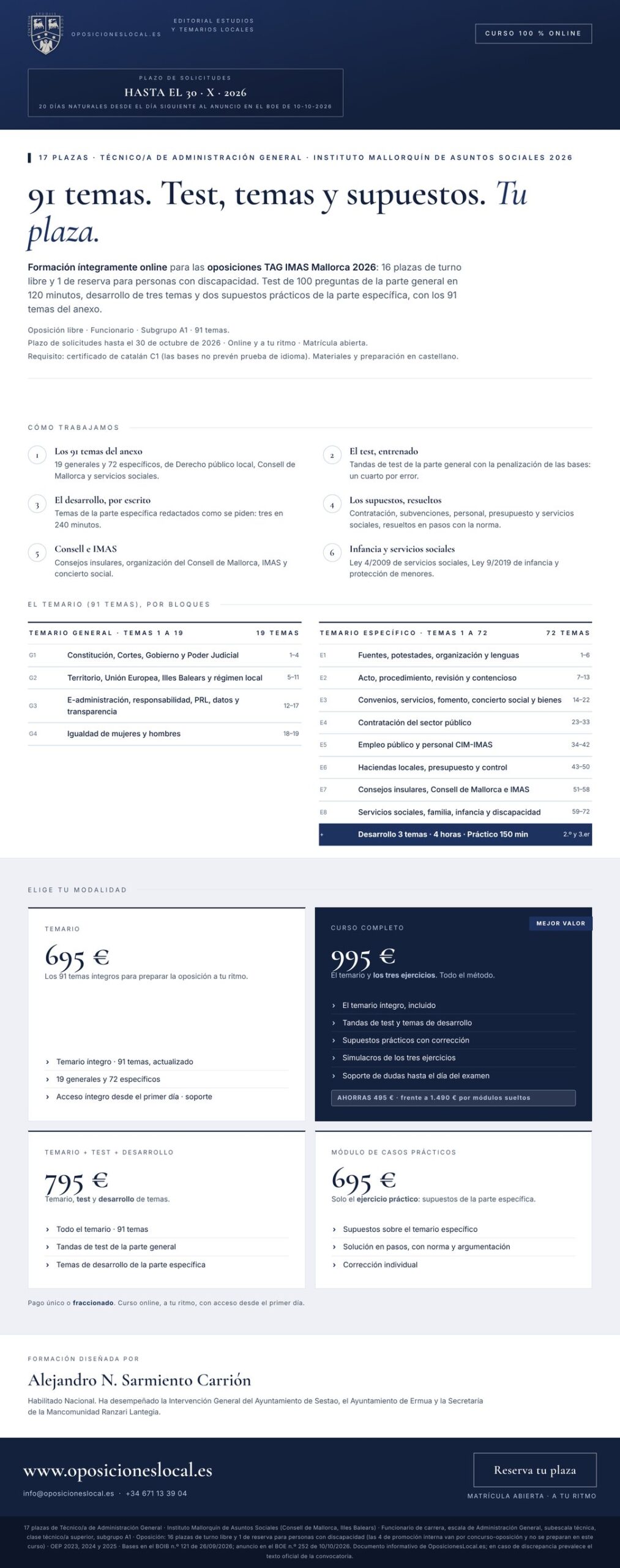 Curso online oposiciones Técnico/a de Administración General Instituto Mallorquín de Asuntos Sociales 2026