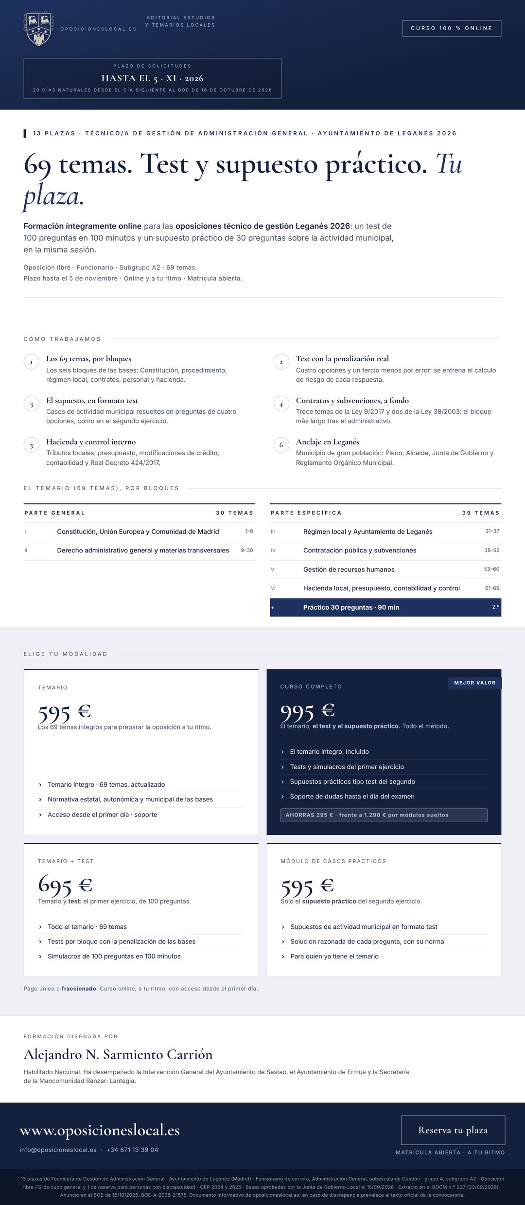 Curso online oposiciones Técnico/a de Gestión de Administración General Ayuntamiento de Leganés 2026