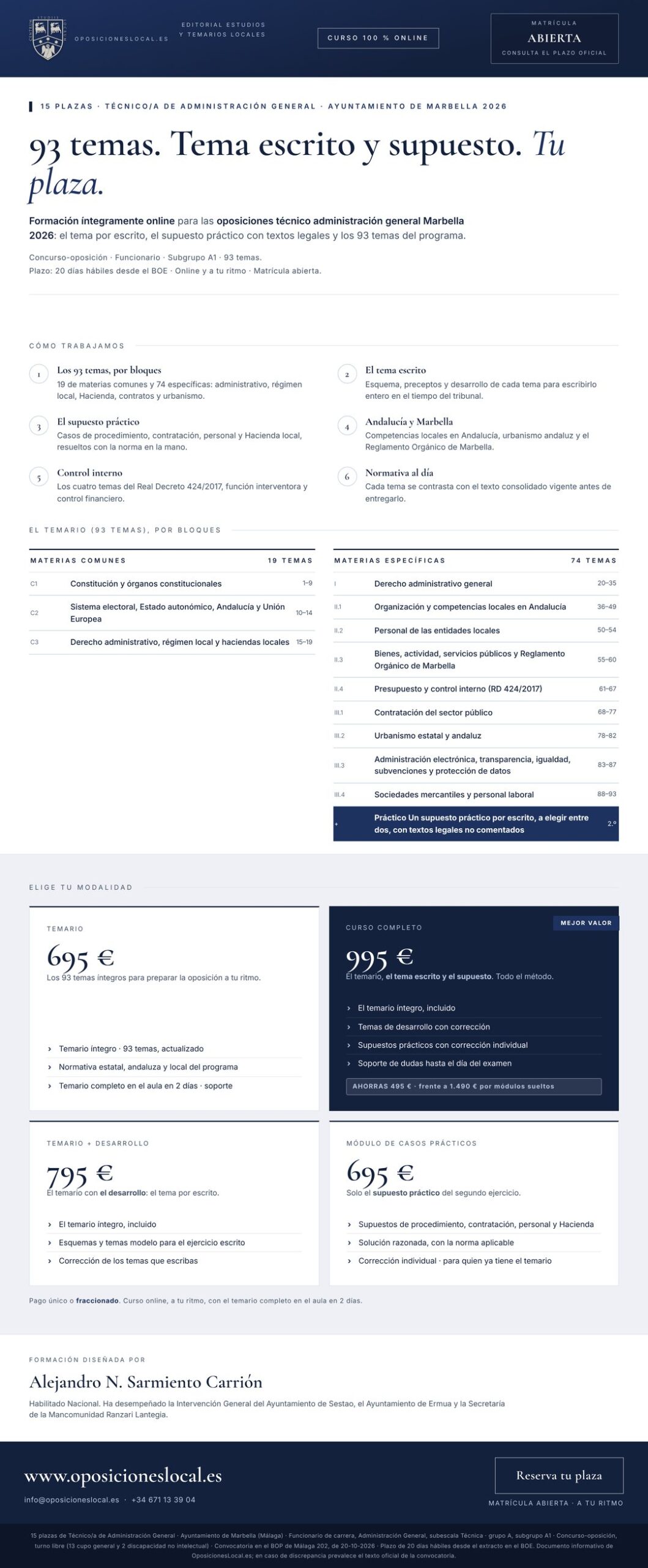 Cartel del curso Técnico/a de Administración General · Ayuntamiento de Marbella 2026