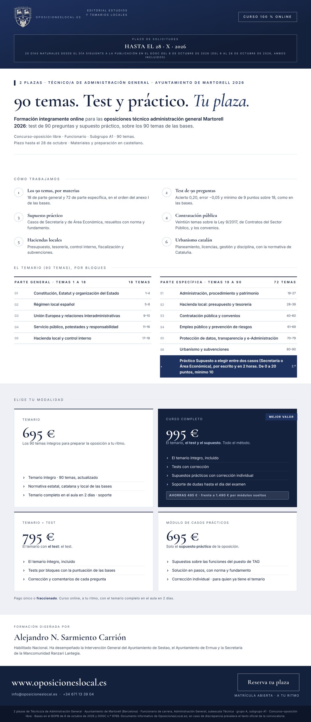 Curso online oposiciones Técnico/a de Administración General Ayuntamiento de Martorell 2026
