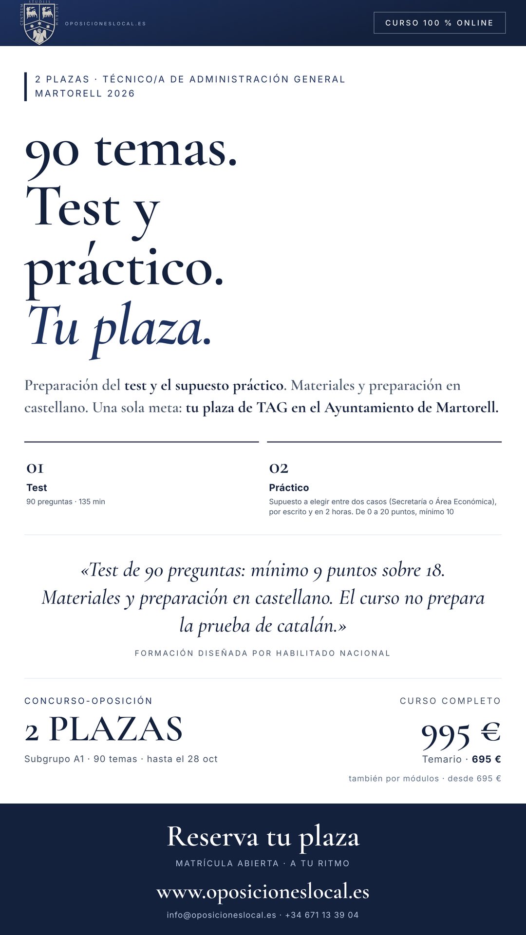 Curso online oposiciones Técnico/a de Administración General Ayuntamiento de Martorell 2026