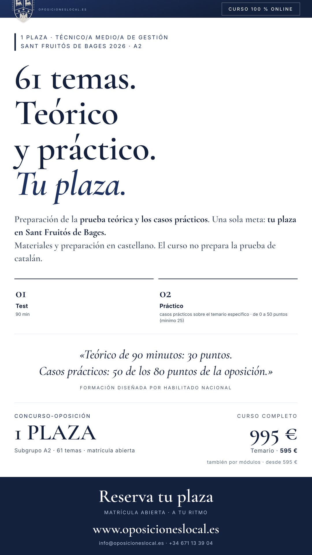Curso online oposiciones Técnico/a Medio/a de Gestión Ayuntamiento de Sant Fruitós de Bages 2026